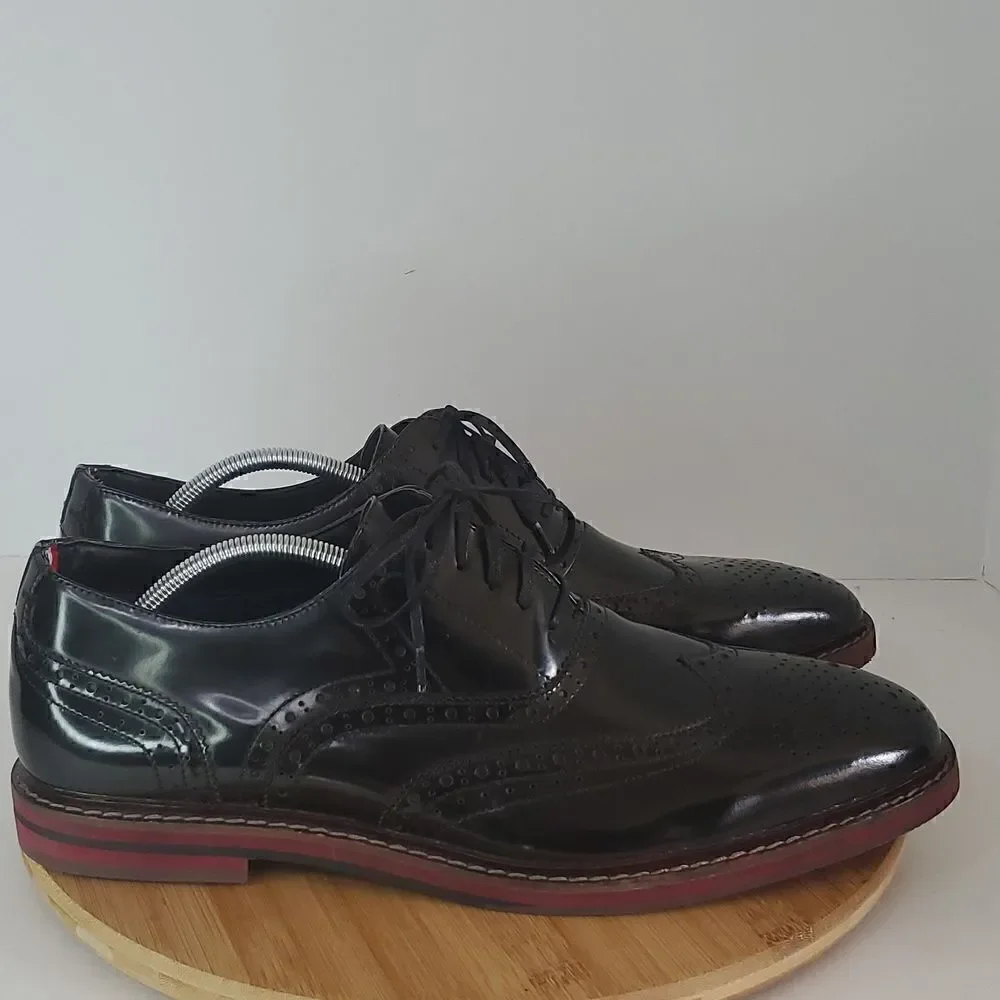 Steve Madden Men's Cingular Wingtip Oxfords Black Patent Leather Shoe Size 13
